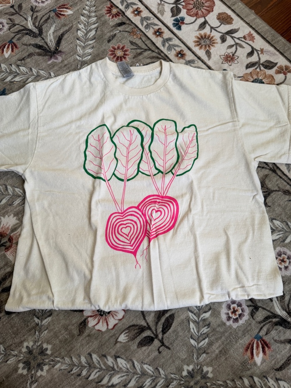 Gildan White Short-Sleeve Tee with Pink & Green Beetroot Graphic